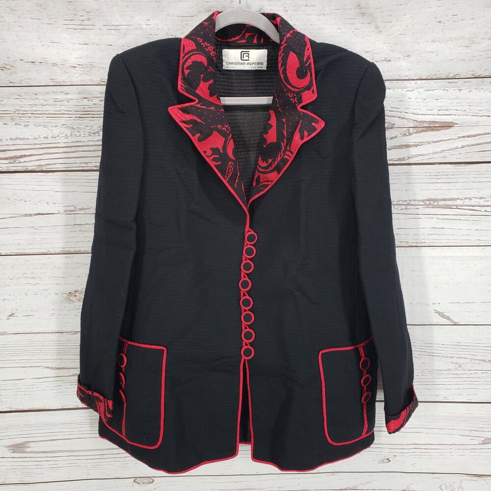 Christian Ruperto Milano New York Women's Black Floral Quilted Jacket Size M